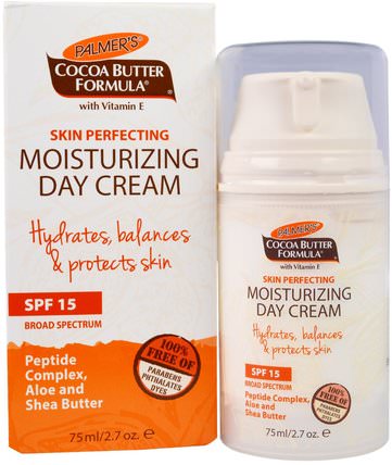 Cocoa Butter Formula, Skin Perfecting, Moisturizing Day Cream, SPF 15 Broad Spectrum, 2.7 oz (75 ml) by Palmers, 美容，面部護理，spf面部護理，面霜，乳液 HK 香港