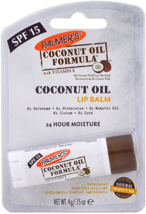 Coconut Oil Lip Balm, SPF 15, 4 g (0.15 oz) by Palmers, 洗澡，美容，唇部護理，唇膏 HK 香港
