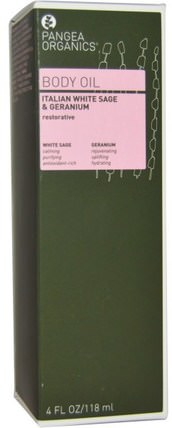 Body Oil, Italian White Sage & Geranium, 4 fl oz (118 ml) by Pangea Organics, 健康，皮膚，沐浴，美容油，身體護理油 HK 香港