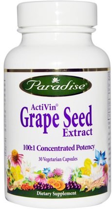 ActiVin, Grape Seed Extract, 30 Veggie Caps by Paradise Herbs, 補充劑，抗氧化劑，葡萄籽提取物 HK 香港