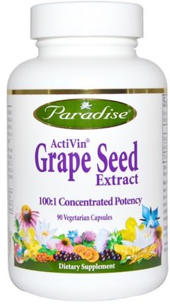 ActiVin, Grape Seed Extract, 90 Veggie Caps by Paradise Herbs, 補充劑，抗氧化劑，葡萄籽提取物 HK 香港