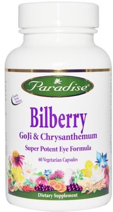 Bilberry, GoJi & Chrysanthemum, 60 Veggie Caps by Paradise Herbs, 補充劑，抗氧化劑，眼部護理，視力保健，越橘 HK 香港