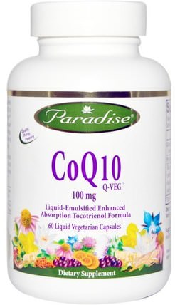 CoQ10, Q-Veg, 100 mg, 60 Liquid Veggie Caps by Paradise Herbs, 補充劑，輔酶q10，coq10 HK 香港