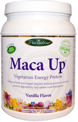 Maca Up, Vegetarian Energy Protein, Vanilla Flavor, 14.82 oz (420 g) by Paradise Herbs, 補充劑，蛋白質，男性，瑪咖 HK 香港