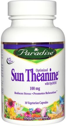 Optimized Sun Theanine, 100 mg, 30 Veggie Caps by Paradise Herbs, 補充劑，茶氨酸 HK 香港