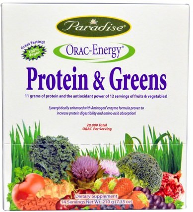 ORAC-Energy, Protein & Greens, 14 Packets, 0.53 oz (15 g) by Paradise Herbs, 補充劑，超級食品，orac抗氧化劑 HK 香港