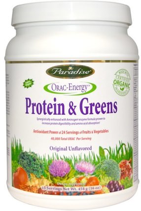 ORAC-Energy, Protein & Greens, Original Unflavored, 16 oz (454 g) by Paradise Herbs, 補充劑，orac抗氧化劑，超級食品，綠色蔬菜 HK 香港