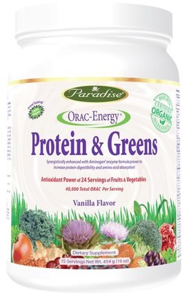 Protein & Greens, Vanilla Flavor, 16 oz (454 g) by Paradise Herbs, 補充劑，orac抗氧化劑，超級食品，綠色蔬菜 HK 香港