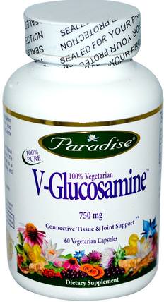 V-Glucosamine, 750 mg, 60 Veggie Caps by Paradise Herbs, 健康，骨骼，骨質疏鬆症，補充劑，氨基葡萄糖 HK 香港