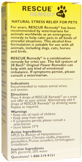 寵物護理，寵物貓，順勢療法 - Bach, Original Flower Remedies, Rescue Remedy Pet, 0.7 fl oz (20 ml)