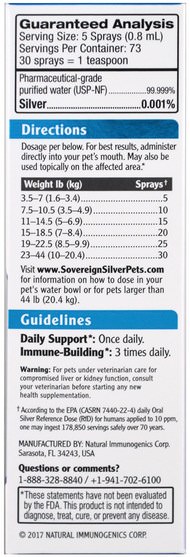 寵物護理，寵物補充 - Sovereign Silver, Bio-Active Silver Hydrosol, For Pets, Immune Support Spray, 2 fl oz (59 ml)