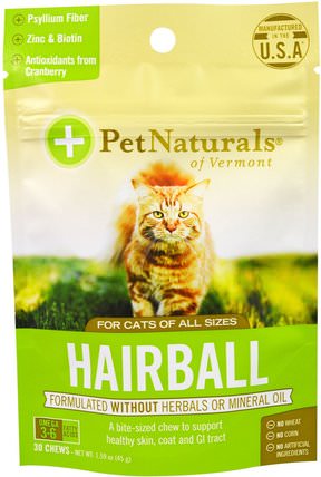 Hairball, For Cats, 30 Chews, 1.59 oz (45 g) by Pet Naturals of Vermont, 寵物護理，寵物貓 HK 香港