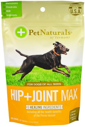 Hip + Joint Max, For Dogs, 60 Chews, 11.2 oz (318 g) by Pet Naturals of Vermont, 寵物護理，寵物狗 HK 香港