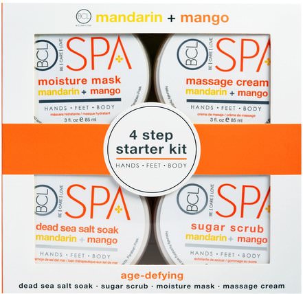 BCL Spa, 4 Step Starter Kit, Age Defying, Mandarin + Mango, 4 - 3 fl oz (85 ml) Each by Petal Fresh, 沐浴，美容，沐浴鹽，禮品套裝 HK 香港
