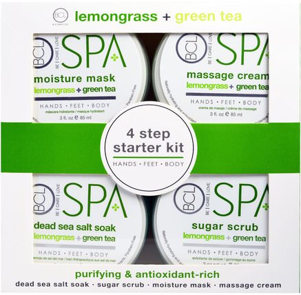 BCL Spa, 4 Step Starter Kit, Purifying and Antioxidant Rich, Lemongrass + Green Tea, 4 - 3 fl oz (85 ml) Each by Petal Fresh, 洗澡，美容，禮品套裝，護手霜 HK 香港