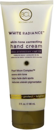 BCL, White Radiance, Skin-Tone Correcting Hand Cream, SPF 15, 3 fl oz (88 ml) by Petal Fresh, 洗澡，美容，護手霜，防曬霜，spf 05-25 HK 香港