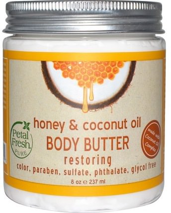 Body Butter, Restoring, Honey & Coconut Oil, 8 oz (237 ml) by Petal Fresh, 健康，皮膚，身體黃油 HK 香港