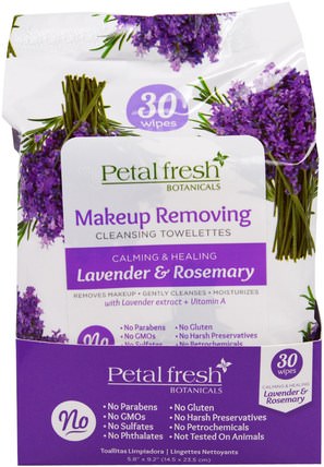 Calming & Healing Wipes, Lavender & Rosemary, 30 Wipes by Petal Fresh, 美容，面部護理，面部濕巾，沐浴，卸妝 HK 香港