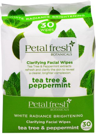 Clarifying Facial Wipes, Tea Tree & Peppermint, 30 Wipes by Petal Fresh, 美容，面部護理，面部濕巾，洗面奶 HK 香港