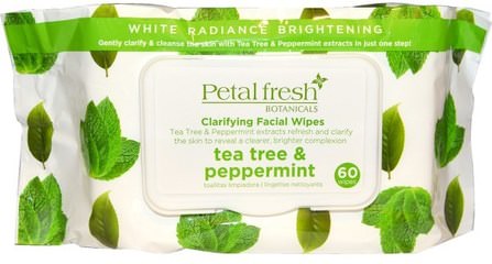 Clarifying Facial Wipes, Tea Tree & Peppermint, 60 Wipes by Petal Fresh, 美容，面部護理，面部濕巾 HK 香港