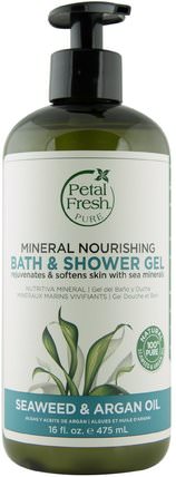 Mineral Nourishing Bath & Shower Gel, Seaweed & Argan Oil, 16 fl oz (475 ml) by Petal Fresh, 洗澡，美容，沐浴露 HK 香港