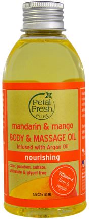 Pure, Body & Massage Oil, Nourishing, Mandarin & Mango, 5.5 oz (163 ml) by Petal Fresh, 健康，皮膚，按摩油，沐浴，美容，香薰精油，柑橘油 HK 香港