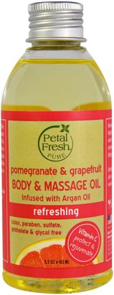 Pure, Body & Massage Oil, Refreshing, Pomegranate & Grapefruit, 5.5 oz (163 ml) by Petal Fresh, 健康，皮膚，按摩油 HK 香港