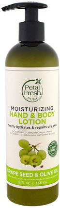 Pure, Moisturizing Hand & Body Lotion, Grape Seed & Olive Oil, 12 fl oz (355 ml) by Petal Fresh, 健康，皮膚，潤膚露 HK 香港