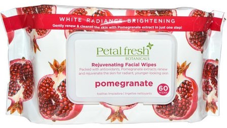Rejuvenating Facial Wipes, Pomegranate, 60 Wipes by Petal Fresh, 美容，面部護理，面部濕巾 HK 香港