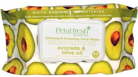 Softening & Protecting Facial Wipes, Avocado & Olive Oil, 60 Wipes by Petal Fresh, 美容，面部護理，面部濕巾 HK 香港