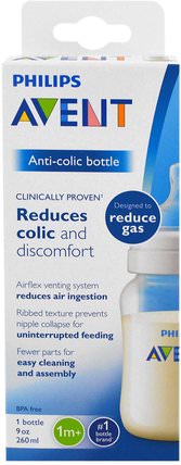 Anti-Colic Bottle, 1 + Months, 1 Bottle, 9 oz (260 ml) by Philips Avent, 兒童健康，嬰兒餵養，嬰兒奶瓶 HK 香港