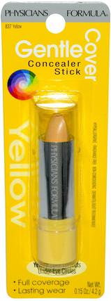 Gentle Cover Concealer Stick, Yellow, 0.15 oz (4.2 g) by Physicians Formula, 洗澡，美容，化妝，修飾棒遮瑕膏 HK 香港
