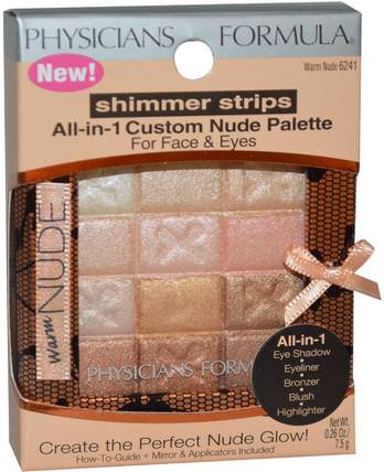 Shimmer Strips, All-in-1 Custom Nude Palette, Warm Nude, 0.26 oz (7.5 g) by Physicians Formula, 沐浴，美容，化妝，微光/古銅色粉末，眼線 HK 香港