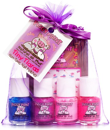Nail Polish, Tiny Tiaras, Gift Set, 4 Bottles, 0.25 fl oz (7.4 ml) Each by Piggy Paint, 洗澡，美容，化妝，指甲油，禮品套裝 HK 香港