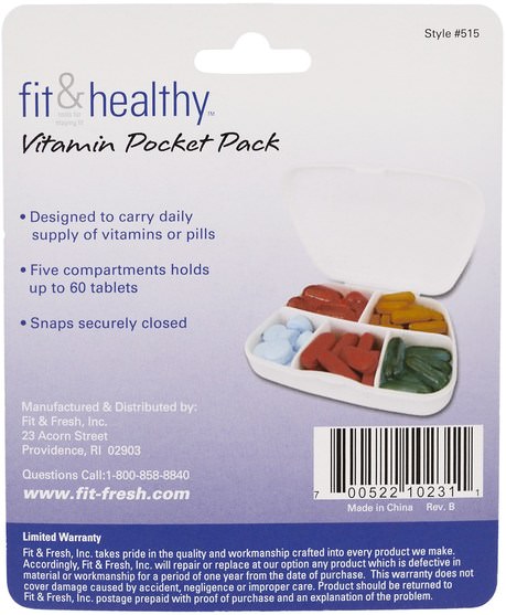 丸組織者分離器和破碎機，家居飾品 - Vitaminder, Vitamin Pocket Pack, 1 Pocket Pack