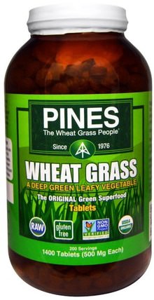 Organic Pines Wheat Grass, 500 mg, 1400 Tablets by Pines International, 補品，超級食品，小麥草 HK 香港