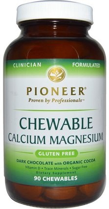 Chewable Calcium Magnesium, Dark Chocolate with Organic Cocoa, 90 Chewables by Pioneer Nutritional Formulas, 補品，礦物質，鈣和鎂，咀嚼鈣 HK 香港
