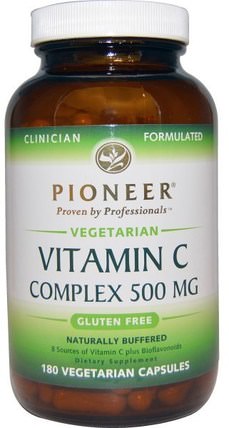 Vitamin C Complex, 500 mg, 180 Veggie Caps by Pioneer Nutritional Formulas, 維生素，維生素c，維生素c生物類黃酮玫瑰果 HK 香港
