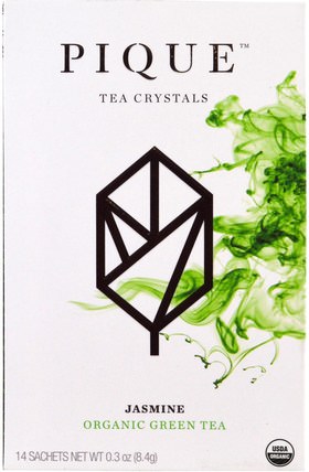 Jasmine, Organic Green Tea, 14 Sachets, 0.3 oz (8.4 g) by Pique Tea, 補充劑，抗氧化劑，綠茶，食品，涼茶 HK 香港