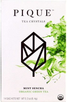 Mint Sencha, Organic Green Tea, 14 Sachets, 0.3 oz (8.4 g) by Pique Tea, 補充劑，抗氧化劑，綠茶，食品，涼茶 HK 香港