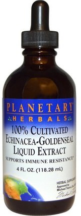 100% Cultivated Echinacea-Goldenseal Liquid Extract, 4 fl oz (118.28 ml) by Planetary Herbals, 補充劑，抗生素，紫錐菊和黃金，紫錐花液體 HK 香港