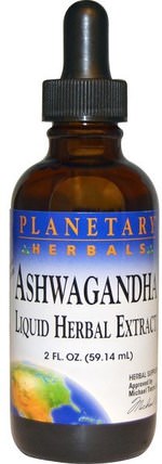 Ashwagandha, Liquid Herbal Extract, Lemon Flavor, 2 fl oz (59.14 ml) by Planetary Herbals, 草藥，ashwagandha withania somnifera，adaptogen HK 香港