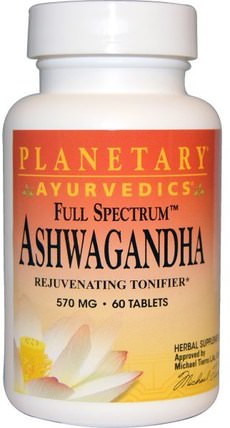 Ayurvedics, Full Spectrum Ashwagandha, 570 mg, 60 Tablets by Planetary Herbals, 草藥，ashwagandha withania somnifera，adaptogen HK 香港