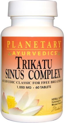 Ayurvedics, Trikatu Sinus Complex, 1.000 mg, 60 Tablets by Planetary Herbals, 草藥，阿育吠陀阿育吠陀草藥，trikatu HK 香港