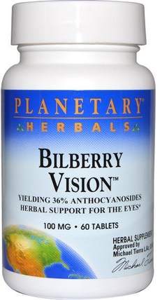 Bilberry Vision, 100 mg, 60 Tablets by Planetary Herbals, 健康，眼部護理，視力保健，越橘 HK 香港