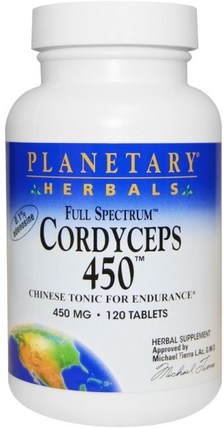 Cordyceps 450, Full Spectrum, 450 mg, 120 Tablets by Planetary Herbals, 補充劑，藥用蘑菇，冬蟲夏草蘑菇，蘑菇膠囊 HK 香港