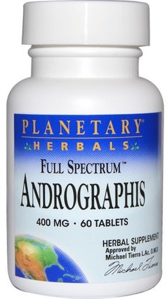 Full Spectrum Andrographis, 400 mg, 60 Tablets by Planetary Herbals, 補充劑，抗生素，穿心蓮 HK 香港