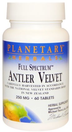 Full Spectrum, Antler Velvet, 250 mg, 60 Tablets by Planetary Herbals, 補充劑，鹿鹿茸天鵝絨 HK 香港