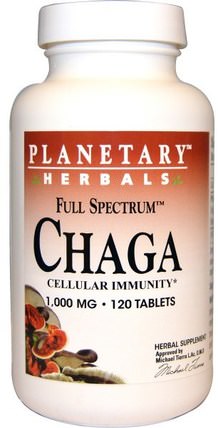 Full Spectrum Chaga, 1.000 mg, 120 Tablets by Planetary Herbals, 補充劑，藥用蘑菇，chaga蘑菇，蘑菇膠囊 HK 香港