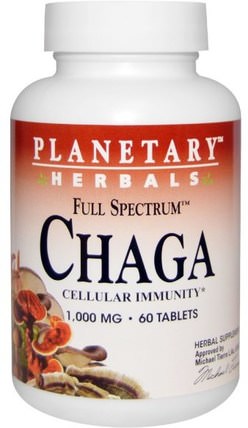 Full Spectrum, Chaga, 1.000 mg, 60 Tablets by Planetary Herbals, 補充劑，藥用蘑菇，chaga蘑菇，蘑菇膠囊 HK 香港